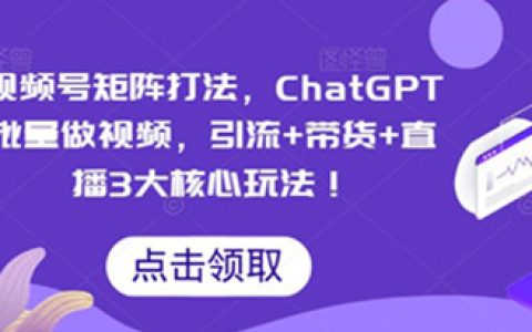 视频号怎么赚钱，ChatGPT批量做视频，引流+带货+直播