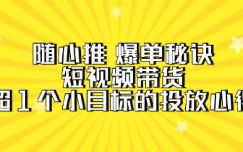 《随心推 爆单秘诀》短视频带货-超1个小目标的投放心得